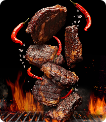 Grilled steak with flames